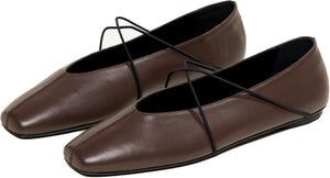 VUN Women's Square Toe Ballet Flats Criss-Cross Straps Comfortable Slip On
