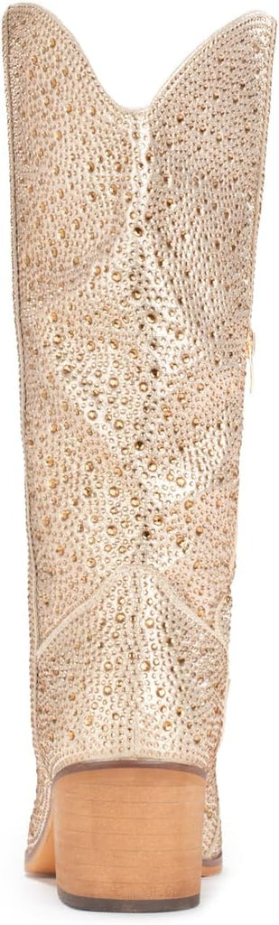 VUN Women Rhinestone Cowboy Boots Sparkly Western Cowgirl Boots glitter boots Embroidered Knee High Chunky Heel Mid Calf with Side Zipper