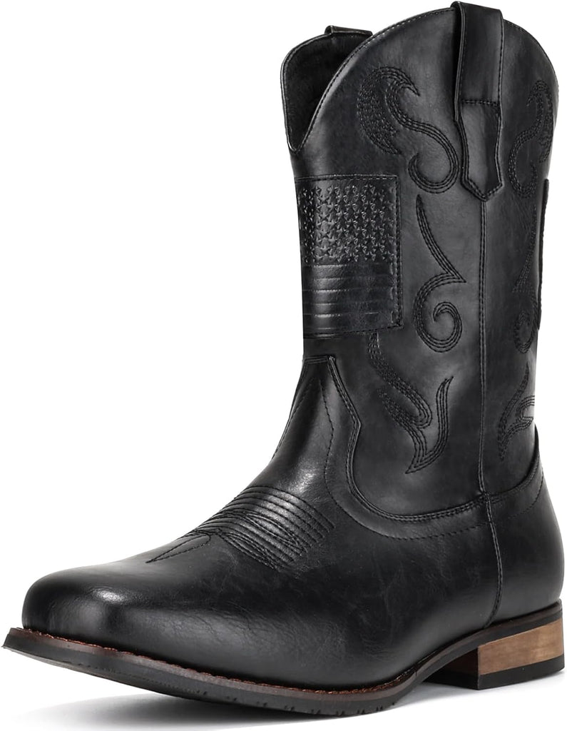 VUN Cowboy Boots For Men Western Boot Classic American Flag Embroidered