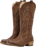 VUN Cowboy Boots for Women Mid Calf Fashion Cowgirl Boots with Embroidery Western Snip Toe