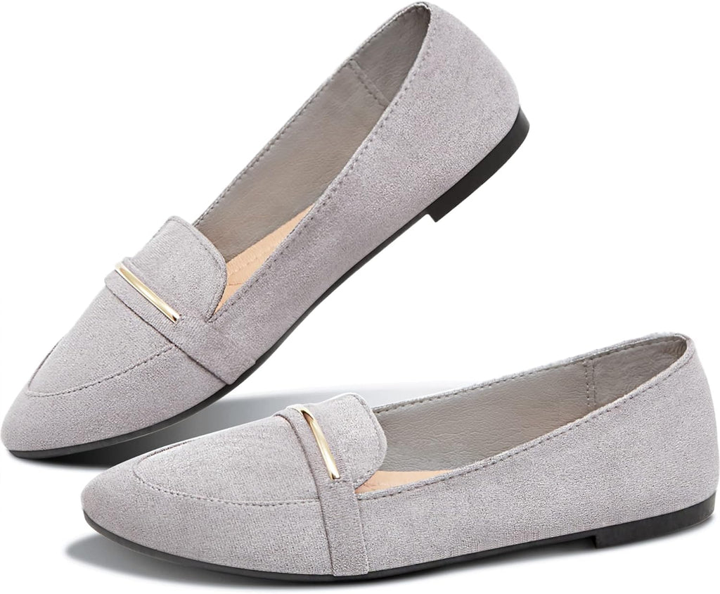 VUN Women's Pointy Toe Loafer Flat Comfortable Faux Suede Work Shoes,Cute Penny Loafer Slip On Ballet Flat