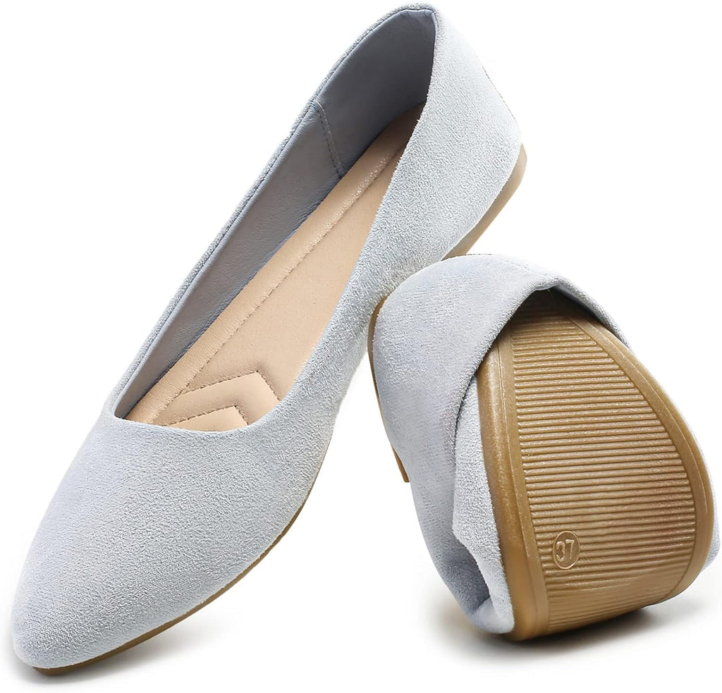 VUN Women’s Flats Shoes Comfortable Suede Pointed Toe Slip On