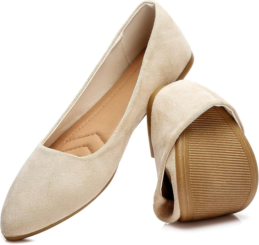 VUN Women’s Flats Shoes Comfortable Suede Pointed Toe Slip On