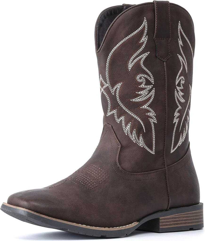 VUN Cowboy Boots For Men Square Toe Western Boot Durable Retro Classic Embroidered Pull On Boot Slip Resistant Country Boots