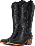 VUN Cowboy Boots For Women Western Cowgirl Boots with Chunky Heel Mid Calf Snip Toe Ideal for low insteps