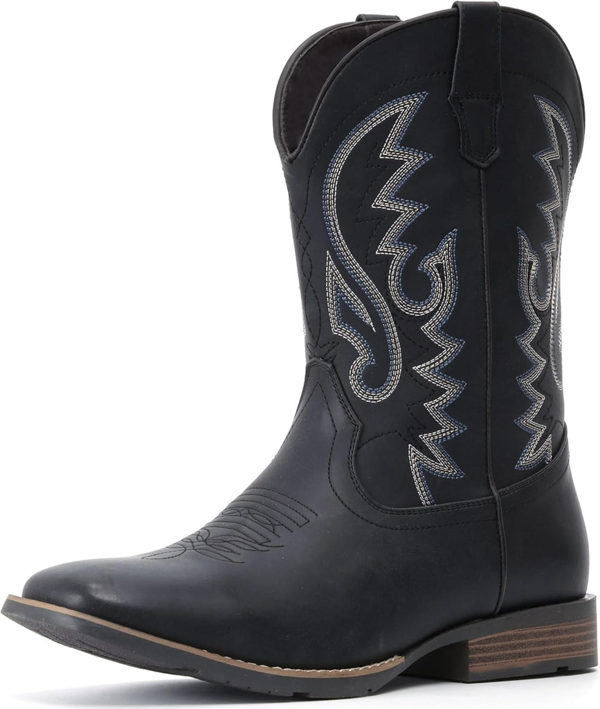 VUN Cowboy Boots For Men with Wide Square Toe Western Retro Boot Durable