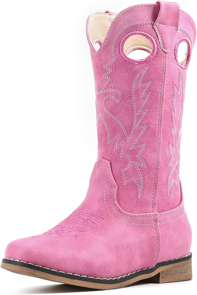 VUN Cowboy Boots for Boys Girls Western Square Toe Cowgirl Boots Mid Calf Riding Shoes