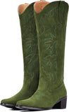 VUN Cowboy Boots For Women Knee High Western Cowgirl Boots Snip Toe Side Zipper Chunky Heel