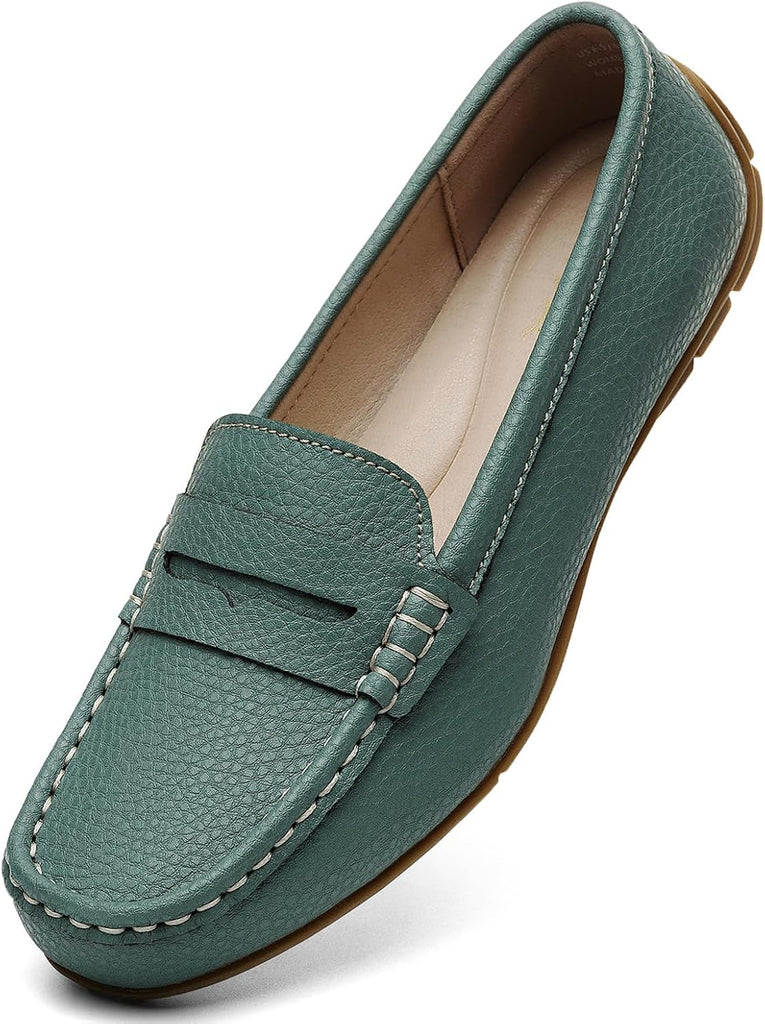 VUN Women's Comfortable & Lightweight Leather Penny Loafers Slip-Ons Cute Business Casual Dress Shoes Work Office Flats