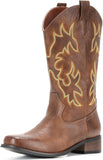 VUN Cowboy Boots For Women Square Toe Cowgirl Boots Mid Calf Western Boots Pull On