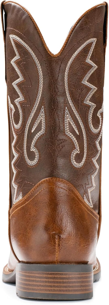 VUN Cowboy Boots For Men with Wide Square Toe Western Retro Boot Durable