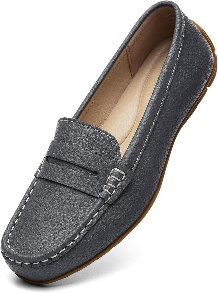 VUN Women's Comfortable & Lightweight Leather Penny Loafers Slip-Ons Cute Business Casual Dress Shoes Work Office Flats