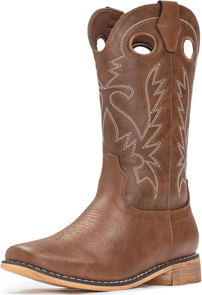 VUN Cowboy Boots for Boys Girls Western Square Toe Cowgirl Boots Mid Calf Riding Shoes