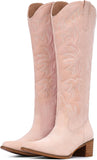 VUN Cowboy Boots For Women Knee High Western Cowgirl Boots Snip Toe Side Zipper Chunky Heel