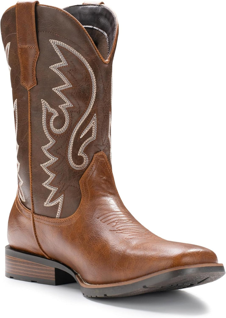 VUN Cowboy Boots For Men with Wide Square Toe Western Retro Boot Durable