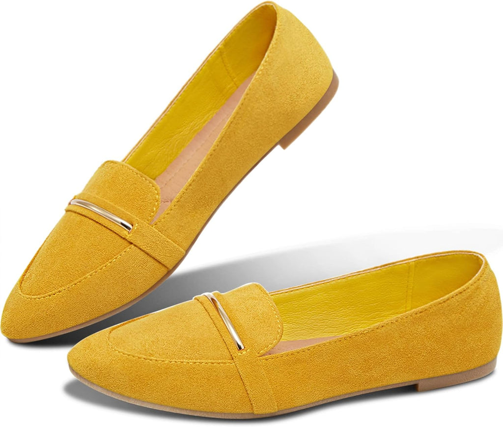 VUN Women's Pointy Toe Loafer Flat Comfortable Faux Suede Work Shoes,Cute Penny Loafer Slip On Ballet Flat