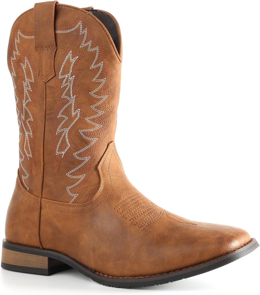 VUN Cowboy Boots For Men Wide Foot Square Toe Western Boots with Classic Embroidered Durable Slip on Boots