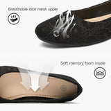 VUN Dress Shoes for Women Round Toe Flats Shoes Lace Ballet Flats