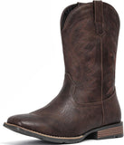 VUN Cowboy Boots For Men with Wide Square Toe Western Retro Boot Durable