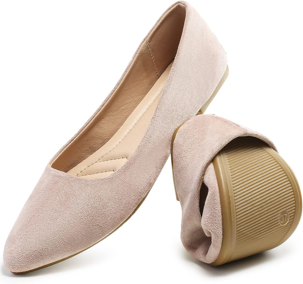 VUN Women’s Flats Shoes Comfortable Suede Pointed Toe Slip On