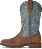 VUN Cowboy Boots For Women Square Toe Western Boots Mid Calf Cowgirl Boots Pull On Fashion Embroidered Cowboy Boots