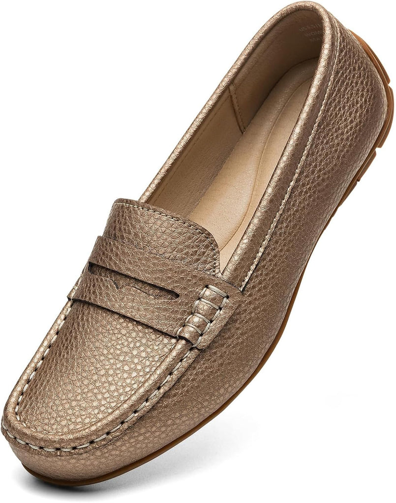 VUN Women's Comfortable & Lightweight Leather Penny Loafers Slip-Ons Cute Business Casual Dress Shoes Work Office Flats