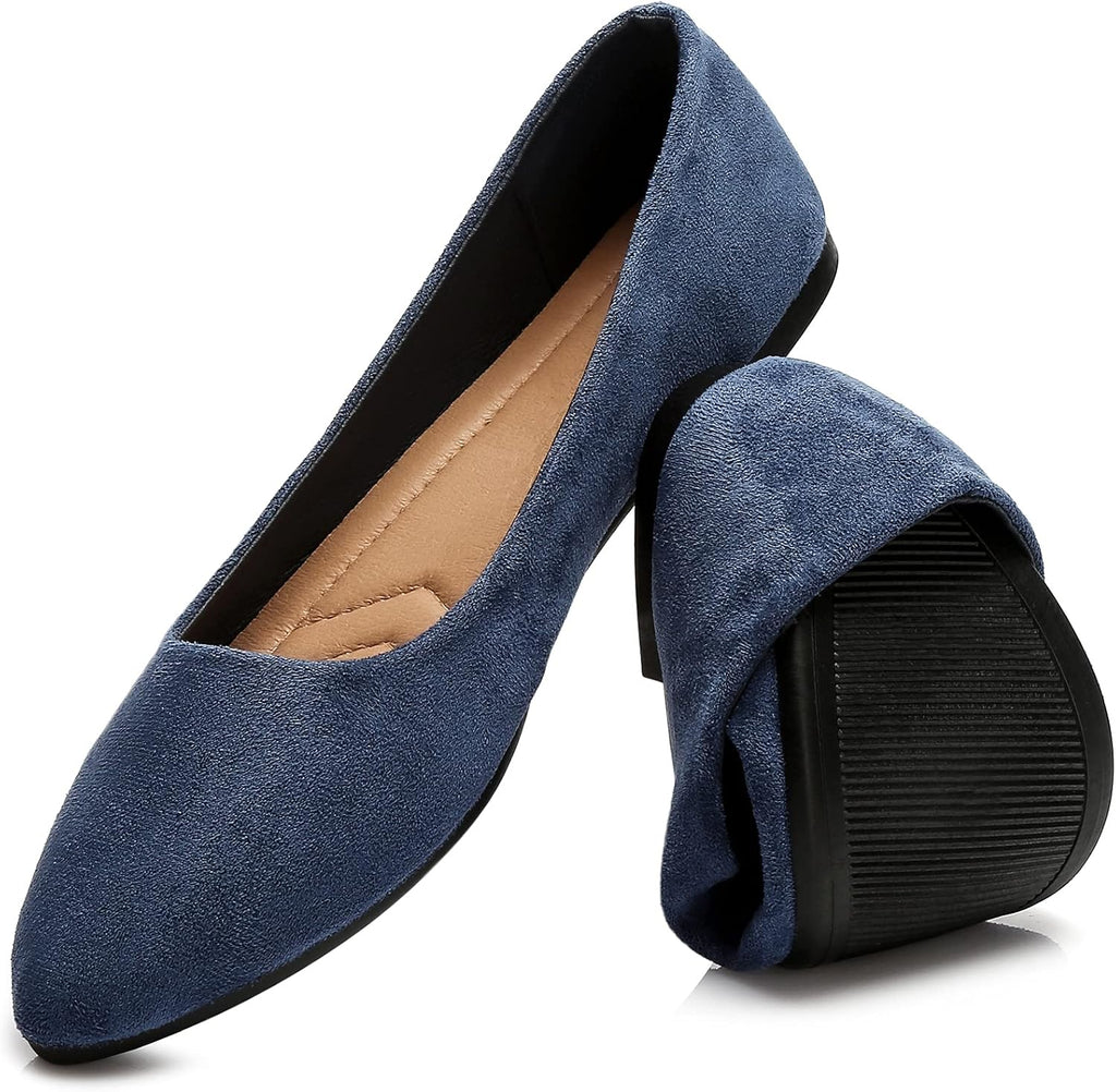 VUN Women’s Flats Shoes Comfortable Suede Pointed Toe Slip On