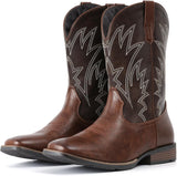 VUN Cowboy Boots For Men Square Toe Western Boots Durable Classic Embroidered