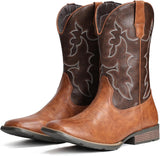 VUN Cowboy Boots For Men Square Toe Western Boot Durable Retro Classic Embroidered Pull On Boot Slip Resistant Country Boots