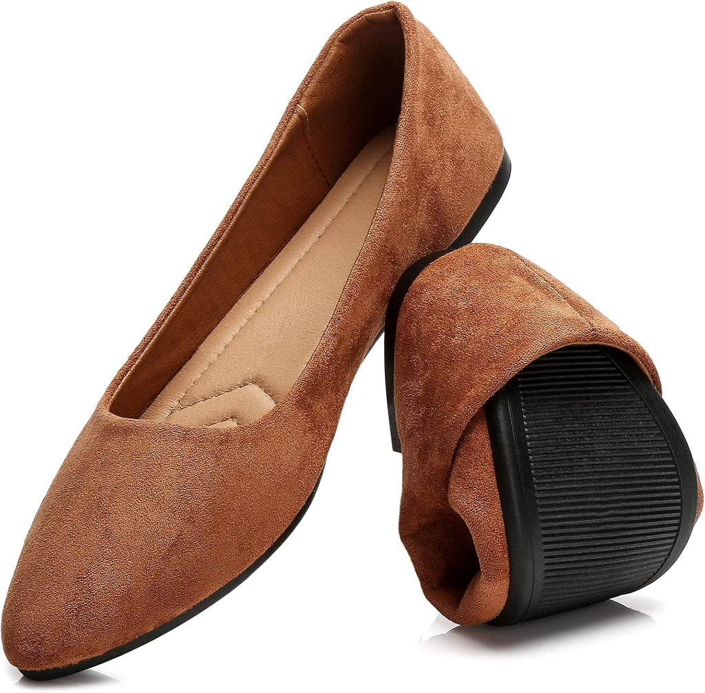 VUN Women’s Flats Shoes Comfortable Suede Pointed Toe Slip On