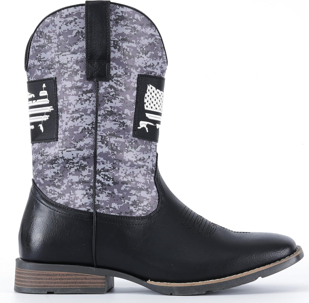 VUN Cowboy Boots For Men Square Toe Western Boot Durable Classic Fashionable Embroidered