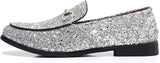 VIM Men's Glitter Dress Shoes Metallic Sequins Tuxedo Luxury Gold Buckle Loafers