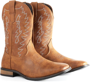 VUN Cowboy Boots For Men Wide Foot Square Toe Western Boots with Classic Embroidered Durable Slip on Boots