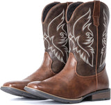 VUN Cowboy Boots For Men Square Toe Western Boot Durable Retro Classic Embroidered Pull On Boot Slip Resistant Country Boots
