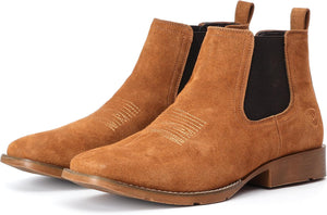 VUN Genuine Cowhide Suede Chelsea Boots For Men Western Boots Ankle Boot Casual Dress Slip On
