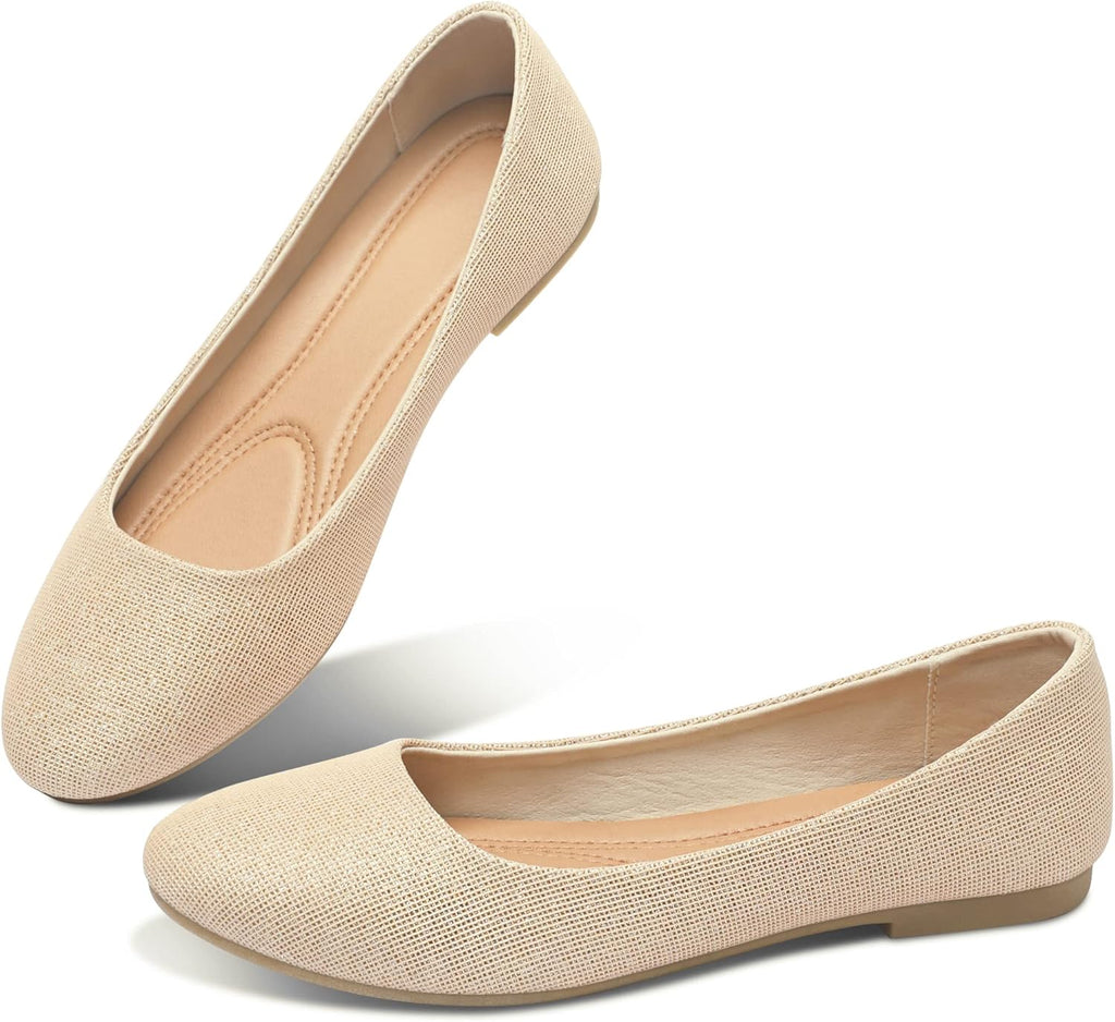 VUN Round Toe Women Flat Shoes Slip on Girls Dress Black Ballet Flats