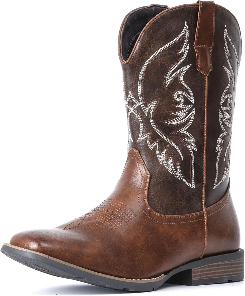 VUN Cowboy Boots For Men Square Toe Western Boot Durable Retro Classic Embroidered Pull On Boot Slip Resistant Country Boots