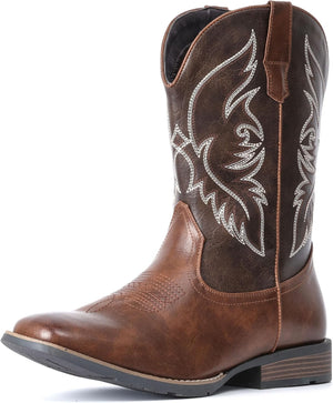 VUN Cowboy Boots For Men Square Toe Western Boot Durable Retro Classic Embroidered Pull On Boot Slip Resistant Country Boots