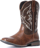 VUN Cowboy Boots For Men Square Toe Western Boot Durable Retro Classic Embroidered Pull On Boot Slip Resistant Country Boots