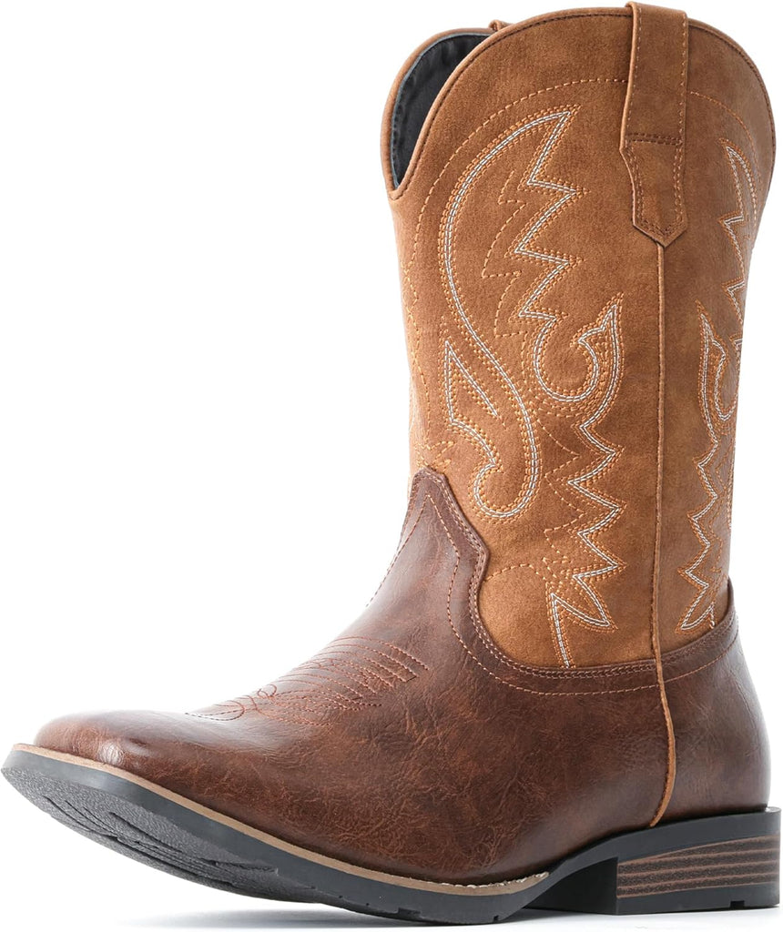 VUN Cowboy Boots For Men with Wide Square Toe Western Retro Boot Durable