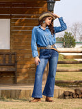VUN Cowboy Boots For Women Square Toe Western Boots Mid Calf Cowgirl Boots Pull On Fashion Embroidered Cowboy Boots