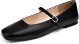 VUN Women's Mary Jane Ballet Flats Square Toe Ankle Strap Shoes for Women Adjustable Buckle Soft Dressy Party Wedding