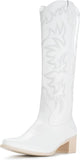 VUN Cowboy Boots For Women Knee High Western Cowgirl Boots Snip Toe Side Zipper Chunky Heel