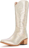 VUN Women Rhinestone Cowboy Boots Sparkly Western Cowgirl Boots glitter boots Embroidered Knee High Chunky Heel Mid Calf with Side Zipper