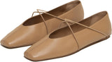 VUN Women's Square Toe Ballet Flats Criss-Cross Straps Comfortable Slip On
