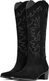 VUN Cowboy Boots For Women Knee High Western Cowgirl Boots Snip Toe Side Zipper Chunky Heel