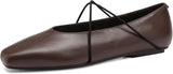 VUN Women's Square Toe Ballet Flats Criss-Cross Straps Comfortable Slip On