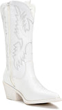 VUN Cowboy Boots For Women Western Cowgirl Boots Pull On Pointy Toe Mid Calf
