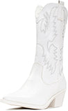 VUN Cowboy Boots For Women Western Cowgirl Boots Pull On Pointy Toe Mid Calf