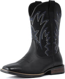 VUN Cowboy Boots For Men Square Toe Western Boots Durable Classic Embroidered